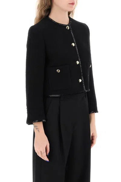 Shop Miu Miu Tweed Jacket With Sequined Trims In Black