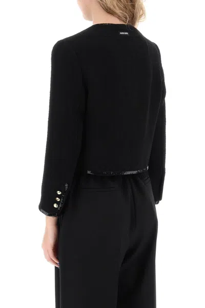 Miu Miu Sequin-embellished Tweed Jacket In Black