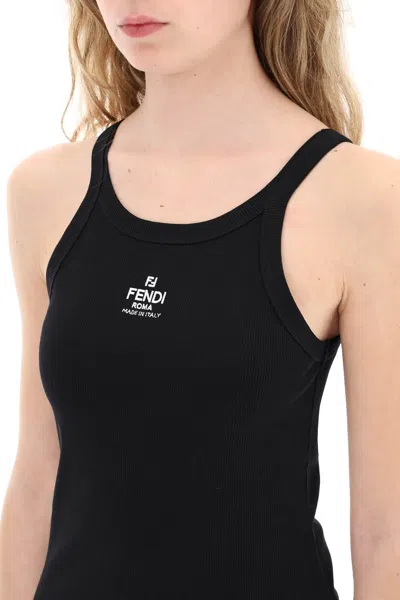 Shop Fendi Logo Embroidery Top In Black