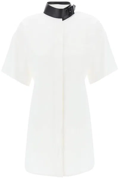 Shop Ferragamo "leather Buckle Chemisier Dress In White