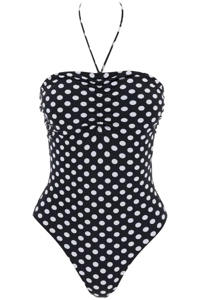 Shop Saint Laurent Polka Dot One-piece Swims In Black