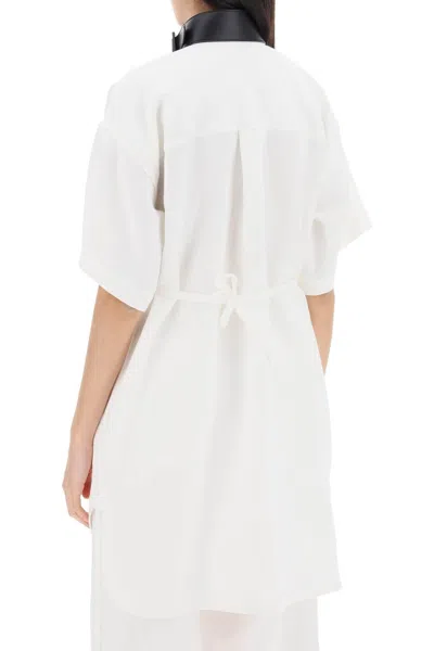 Shop Ferragamo "leather Buckle Chemisier Dress In White