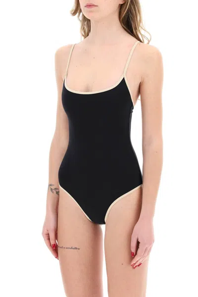 Shop Totême One-piece Swimsuit With Contrasting Trim Details In Black