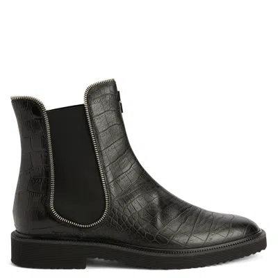 Giuseppe Zanotti Crocodile-effect Leather Ankle Boots In Black