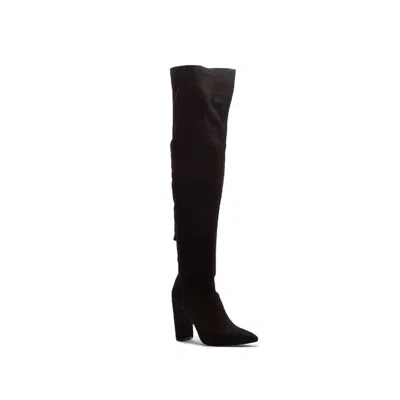 Qupid Women's Over The Knee Stretch Faux Suede Boots In Black In Black