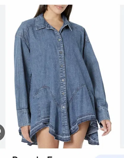 Shop Free People Denim Button-down Tunic In Blue