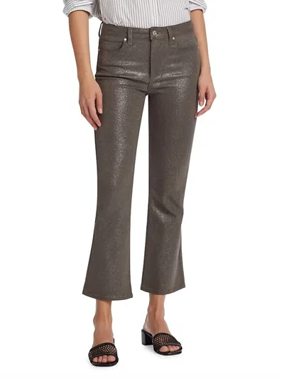 Shop Paige Claudine Pants In Dark Taupe/silver Coating In Multi