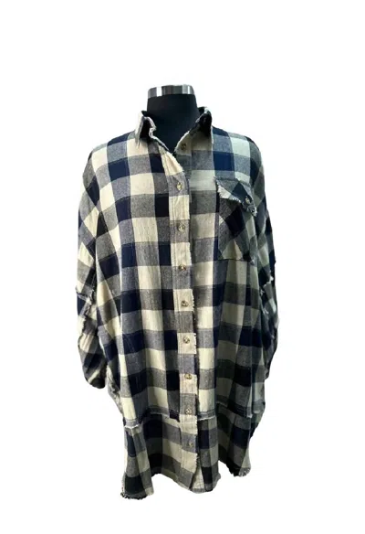 Shop Easel Oversized Plaid Flannel Shirt In Navy In Blue