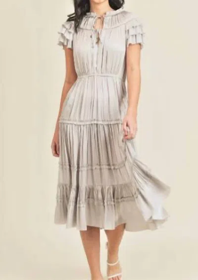 Shop Reset By Jane Short Sleeve Ruffle Midi Dress In Silver/grey