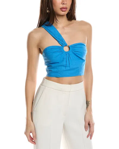 Jason Wu One-shoulder Linen-blend Crop Top In Blue
