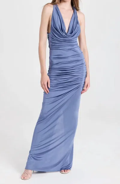 Shop Gauge81 Ina Long Dress In Storm In Blue