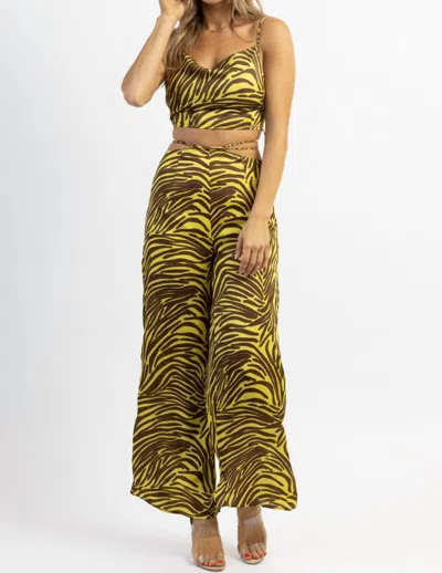 Shop Endless Blu. Zebra Wide Leg Pant Set In Lime + Brown In Multi