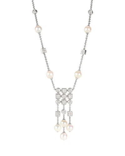Shop Bulgari Bvlgari Lucea Pearl & Diamond Drop Necklace In 18k White Gold 1.56 Ctw In Silver