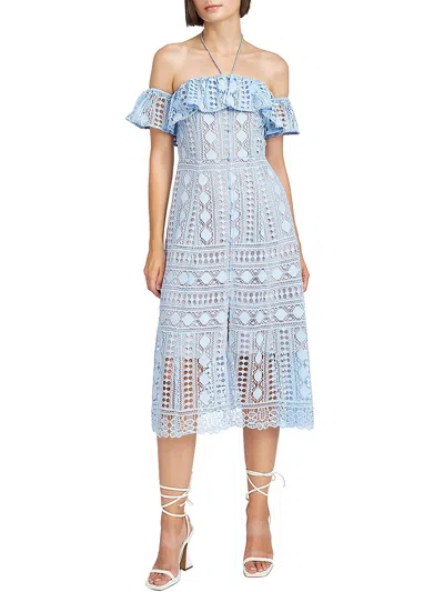 Shop En Saison Janelle Womens Crochet Lace Short Midi Dress In Blue
