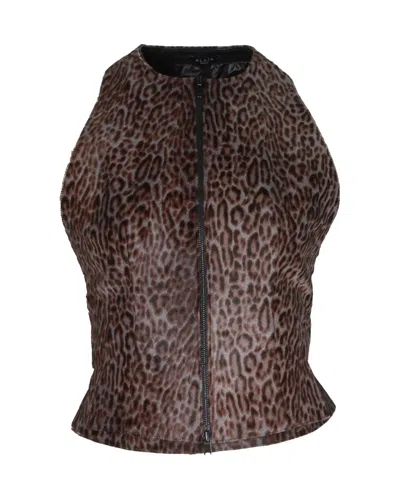 Shop Alaïa Alaia Printed Vest In Animal Print Calf Hair In Brown