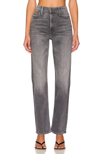Shop Mother High Waisted Rider Skim Denim In Bars And Phrases In Grey