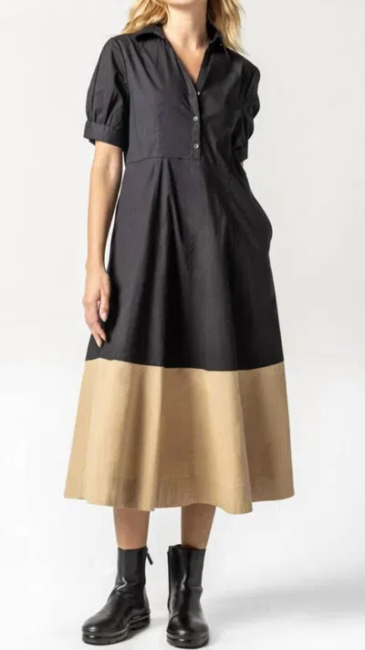 Shop Lilla P Collared Dress In Black Colorblock In Multi