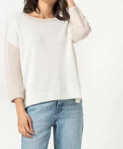 Shop Lilla P 3/4 Sleeve Colorblock Sweater In Off White/tan In Multi