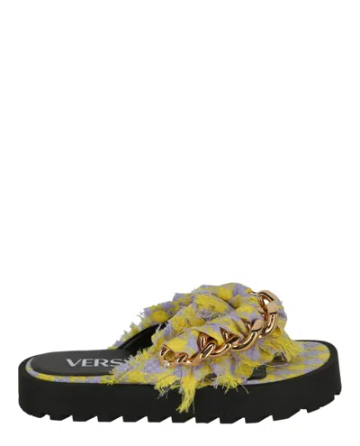 Shop Versace Tweed Chain Platform Sandals In Multi