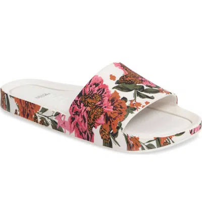 MELISSA BEACH SLIDES III IN WHITE FLORAL 