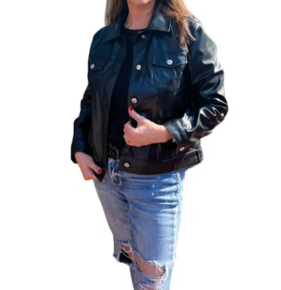 Shop Eesome Pleather Collared Jacket In Black In Blue