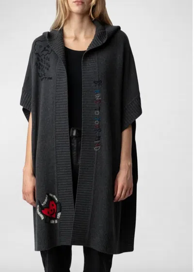 Shop Zadig & Voltaire Inna Embroidered Cashmere Cardigan In Kaki Slate In Black