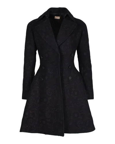 Shop Alaïa Alaia Printed Flared Coat In Black Wool In Grey
