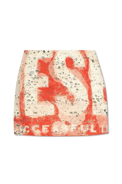 Shop Diesel O-hunt-dev Logo Printed Distressed Mini Skirt In Aa Multicolour