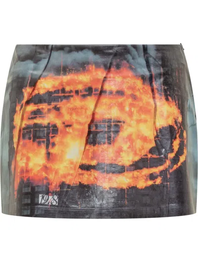 Shop Diesel Miniskirt With Print In Wa Multicolour