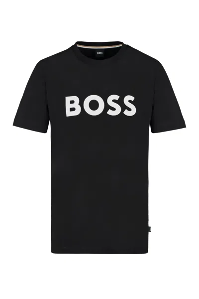 Shop Hugo Boss Logo Cotton T-shirt In Black