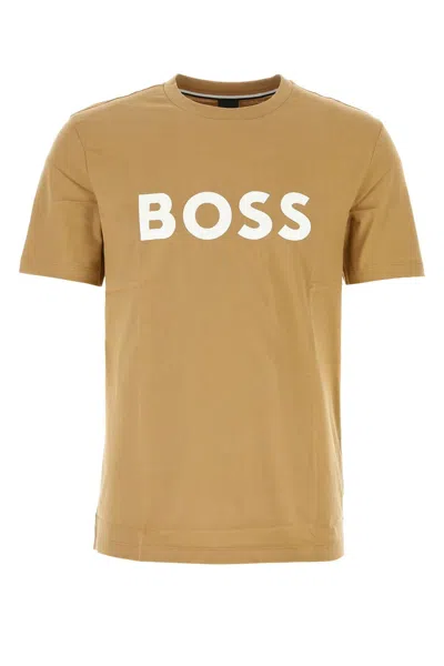 Shop Hugo Boss Camel Cotton T-shirt In Medium Beige