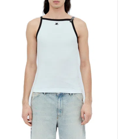 Shop Courrèges Buckle Contrast Tank Top In Heritage White