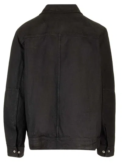 Shop Rick Owens Lido Denim Worker Jacket In Black Wax