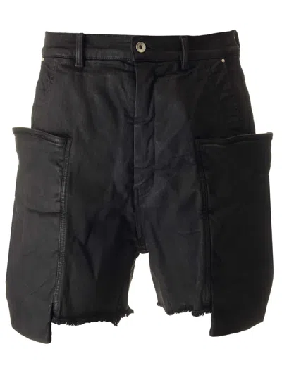 Shop Rick Owens Stefan Denim Cargo Shorts In Black Wax