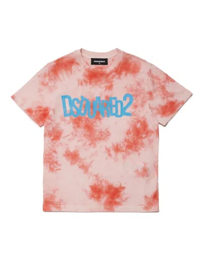 Shop Dsquared2 T-shirt Con Fantasia Tie-dye In Orange