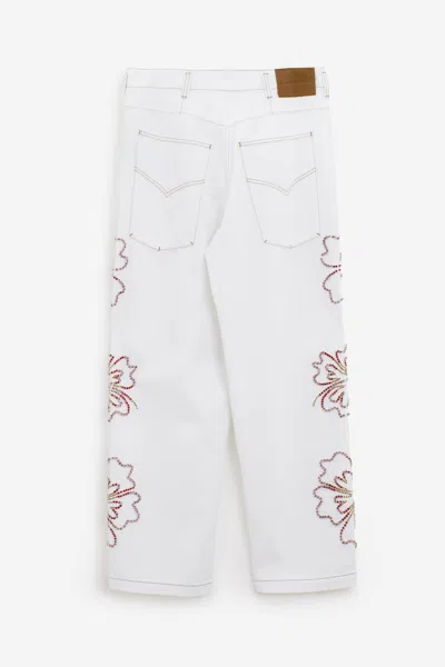 Shop Bluemarble Hibiscus Denim Jeans In White