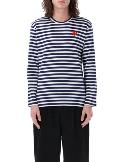 Shop Comme Des Garçons Play Long-sleeved T-shirt In Navy White