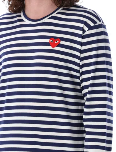 Shop Comme Des Garçons Play Long-sleeved T-shirt In Navy White