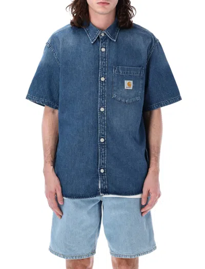 Shop Carhartt S/s Ody Shirt In Blue Dark Used Wash