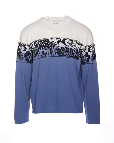 Shop Maison Kitsuné Tropical Band Sweater In Blue