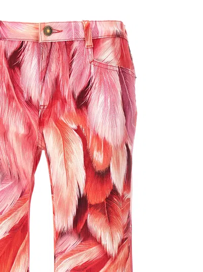 Shop Roberto Cavalli Feather Print Trousers In Fuchsia