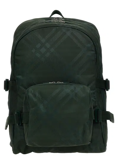 Shop Burberry Check Backpack In Green