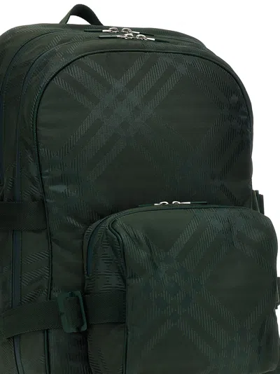 Burberry Check Pattern Backpack Adjustable Straps In Green