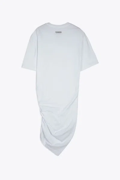 Shop Laneus Jersey Dress Woman White Cotton Short Dress With Asymmetric Drapery - Jersey Dress In Bianco