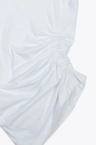 Shop Laneus Jersey Dress Woman White Cotton Short Dress With Asymmetric Drapery - Jersey Dress In Bianco