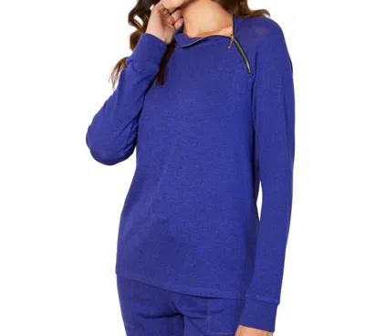 Shop French Kyss Zip Neck Top In Indigo In Blue