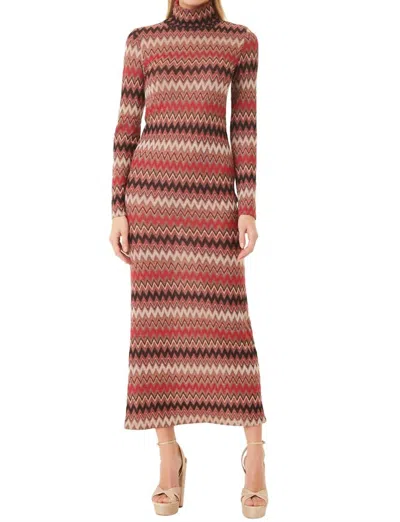 Misa Liv Mock Neck Long Sleeve Dress In Winter Chevron In Multi