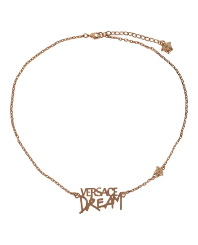 Shop Versace Dream Logo Pendant Necklace In Gold