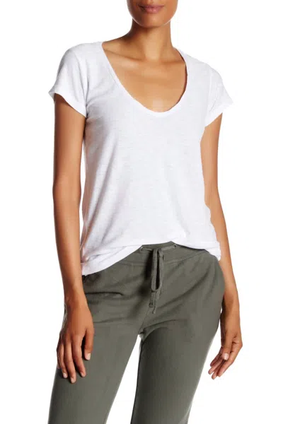 JAMES PERSE WOMEN DEEP V-NECK/SCOOPY NECK T-SHIRT STANDARD IN WHITE 