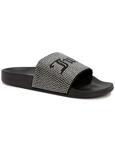 Shop Juicy Couture Wander Womens Embellished Slip-on Slide Sandals In Black